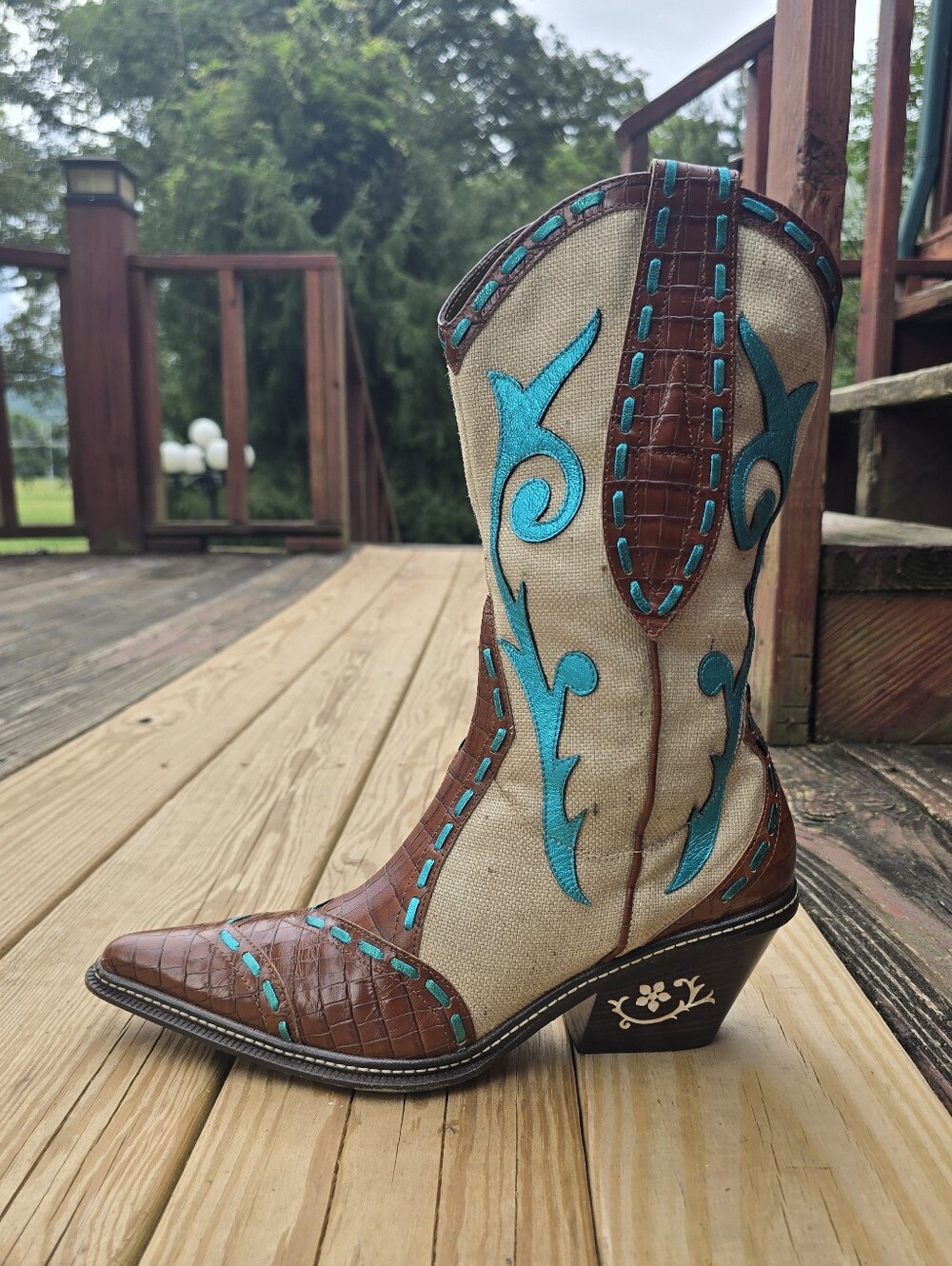 Donald J. Pliner Western Couture, Brown, Beige, Turquoise Boho Boots, Sz 11M - Picture 7 of 15